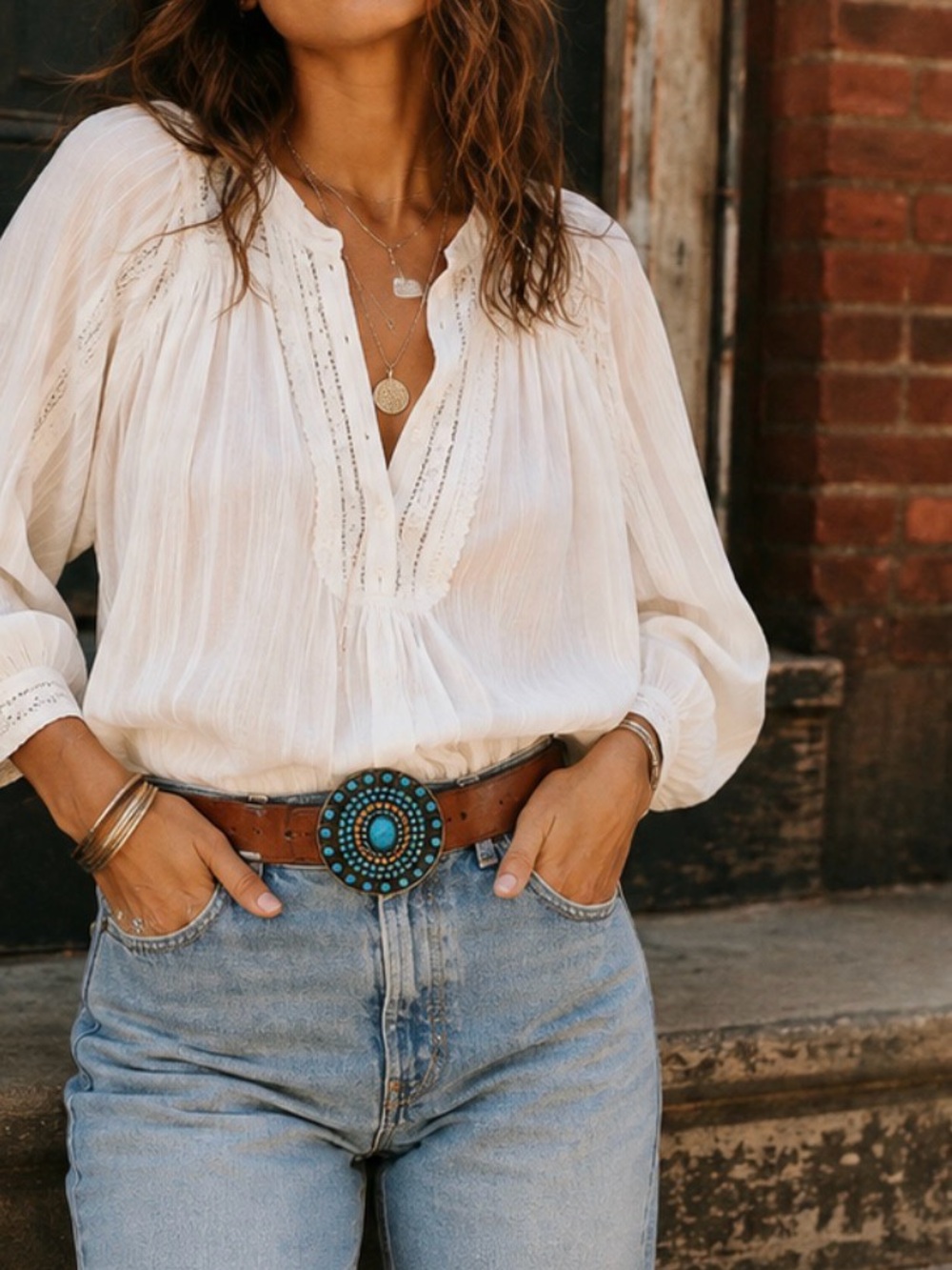 Vintage Olga Santini Tooled leather belt with Rhinestone metal Buckle